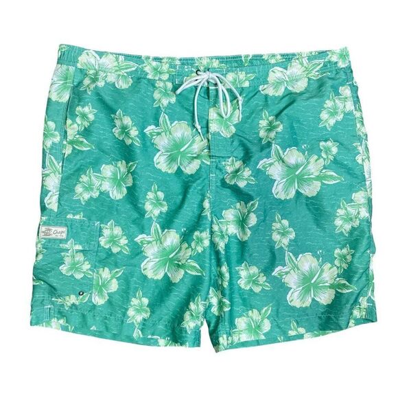 Chaps Green Floral Brief Lined Swim Trunks Boardshorts Men's - Picture 1 of 7